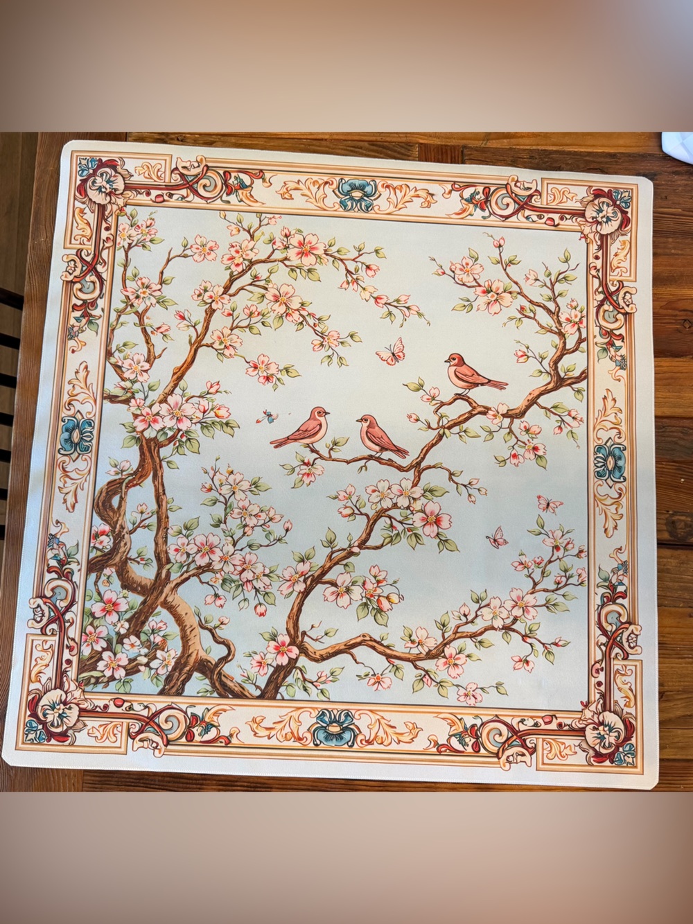 Light Blue Mahjong Mat with sparrows